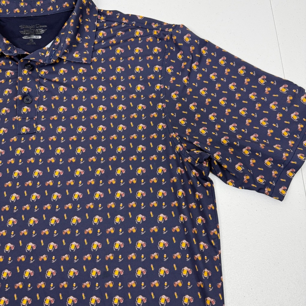 Straight Down Mens XL Beer Mug Print Performance Golf Polo Shirt Navy Blue‎ - Picture 6 of 12